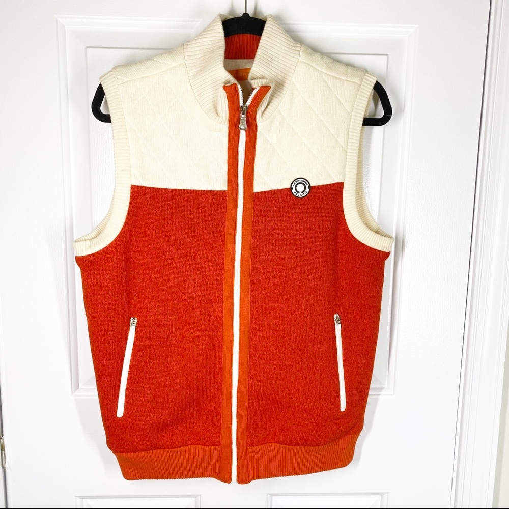 KYJ Golf Orange and Cream Color Block Zip Front Vest